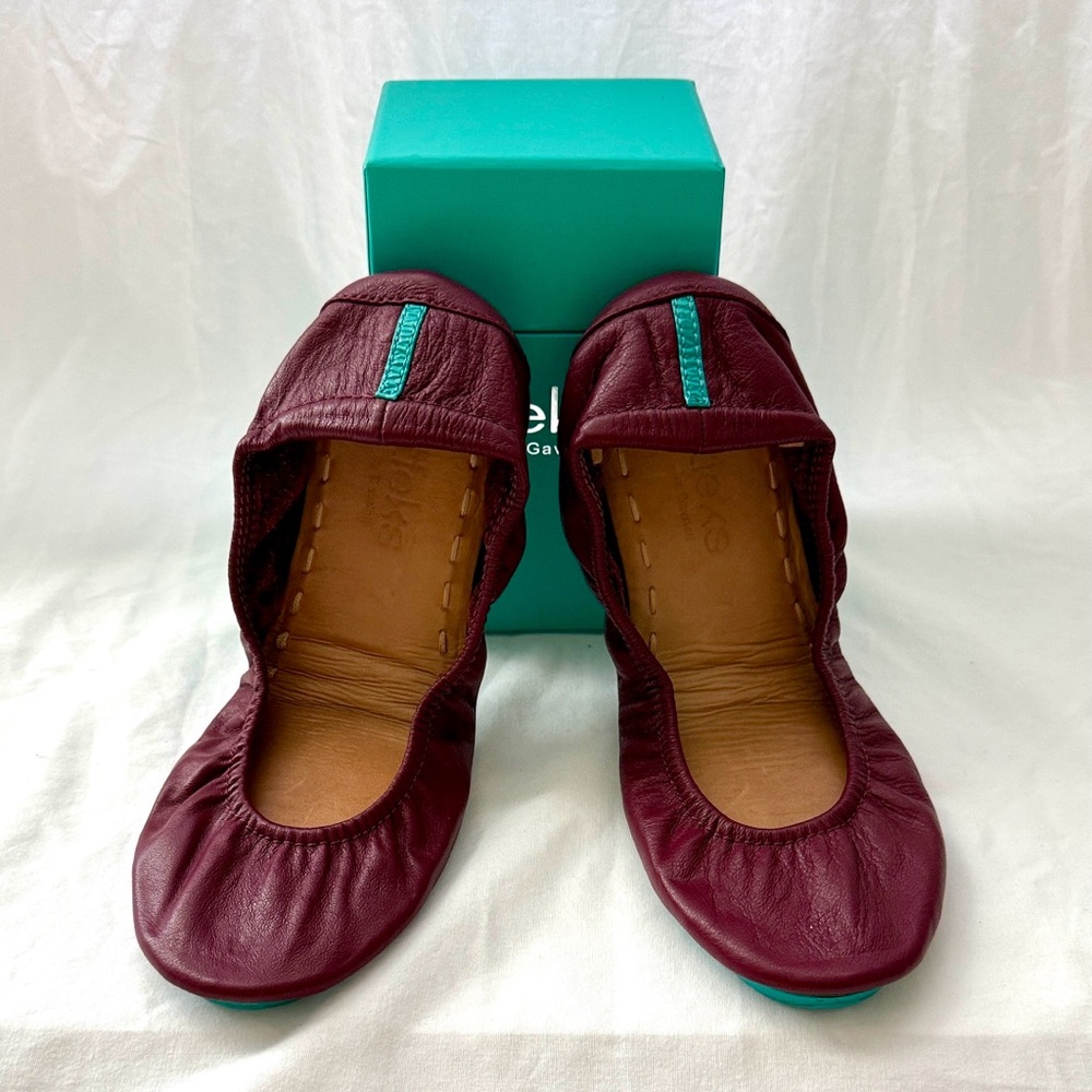 Tieks Burgundy Leather Ballet Flats Size 7 - Picture 8 of 11